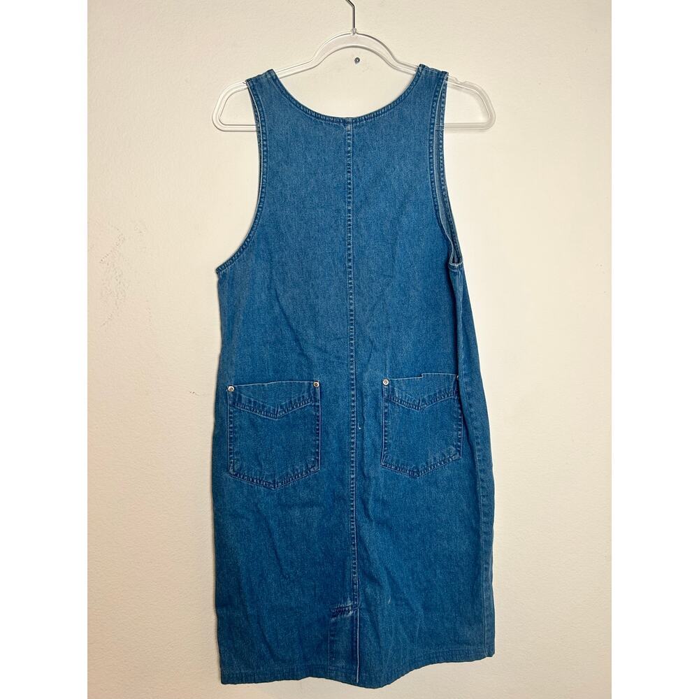 Vintage Blue J Womens Denim Jumper Dress Wash Cotton V-Neck Midi Sleeveless S - Picture 4 of 6